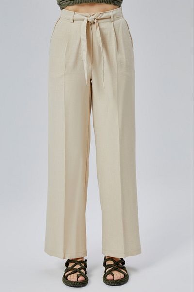 Jamila Linen Summer Women's Trousers with Elastic Waist and Belt