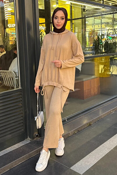 Tesettür Diyarı Kadın Fitilli Kapsonlu İkili Takım -Taba