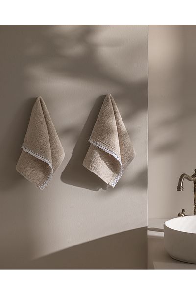 Madame Coco Camille Crochet 2 τεμαχίων 100% βαμβακερές πετσέτες χεριών - Μπεζ/Λευκό