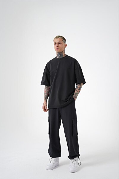 Machinist Oversize πλαϊνή τσέπη τεμάχια φαρδιά αθλητική φόρμα σκούρο ανθρακί