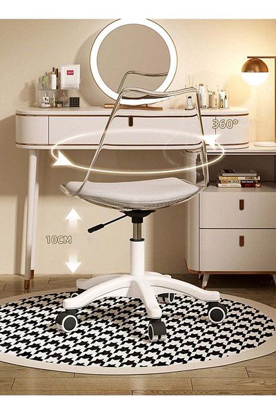 Taimi Plastic Home Chair, Rolling Chair With Wheels, Height Adjustable Armless Rolling Chair Clear/White