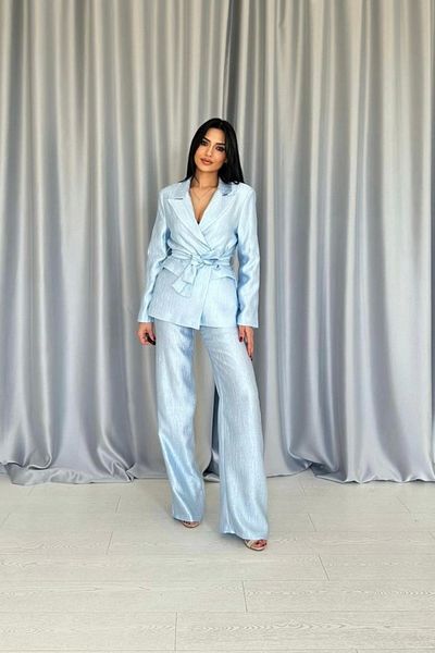 MAREANDPANDA Blue Belted Waist Jacket and Trousers Shiny Set