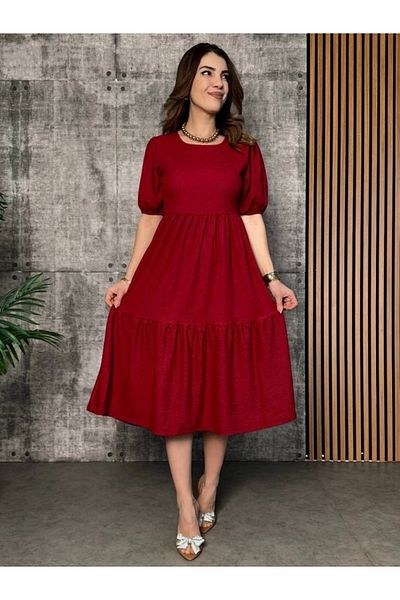 Kaplan Women's Short Sleeve Open Collar Folded Twist Balloon Dress