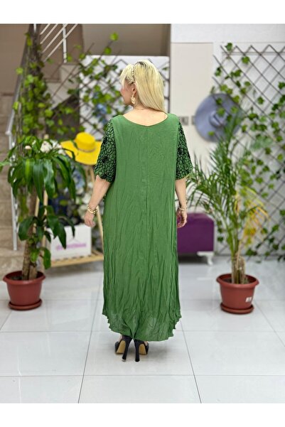 Punta Otantik Vl3027 Chest Embroidered Voile Dress Khaki