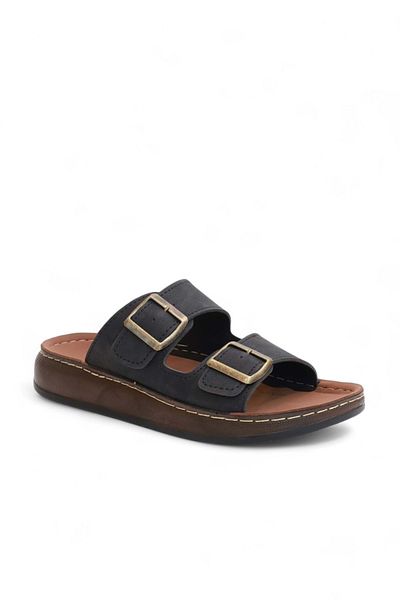 Konfores 2163 Double Buckle Full Anatomical Sole Men's Slippers Compatible for Daily, Umrah and Hajj