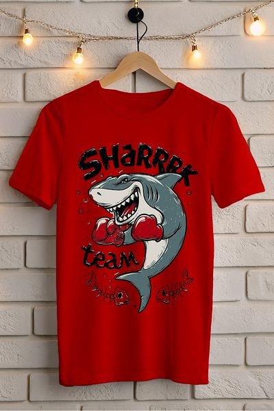 New Shine In Cart 6 and Above Purchases Get 1 T-Shirt as a Gift - Shark Teams Shark Printed Oversize T-Shirt