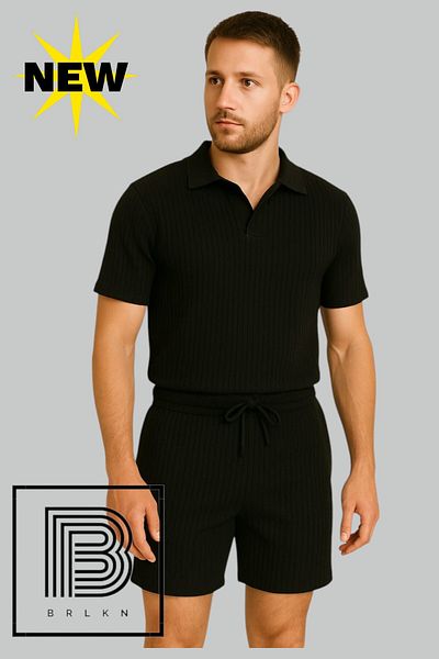 BRLKN Men's Short Sleeve Polo Neck Shorts Suit Ottoman Fabric Summer