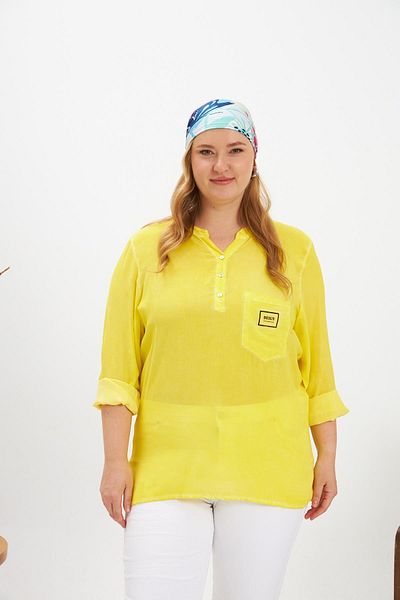 RMG Arma Detailed Large Size Washable Blouse Yellow