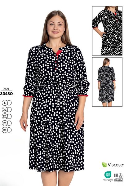 Juliet Deluxe Γυναικείο φόρεμα με μοτίβο με κουμπιά από ύφασμα βισκόζης 33480