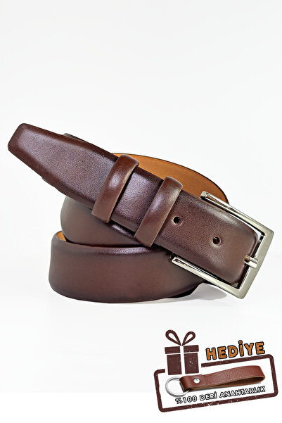 debbah Erkek Hakiki Deri Kemer Kahverengi Klasik Kumaş Pantolon Kemeri 3.5 Cm Gerçek Deri