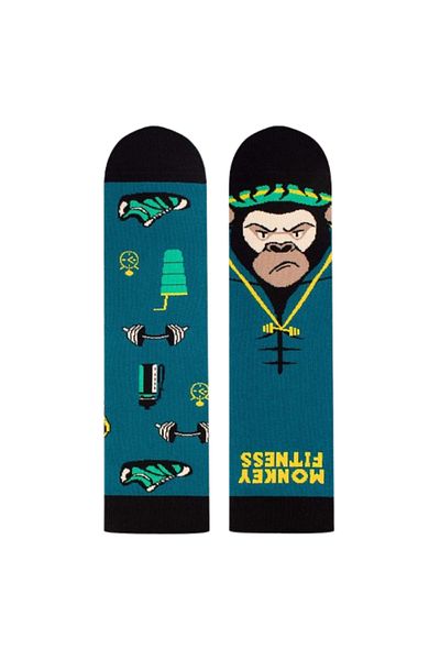 Pirin Hill Cotton Socks Arty Socks Monkey Fitness Guru Turquoise