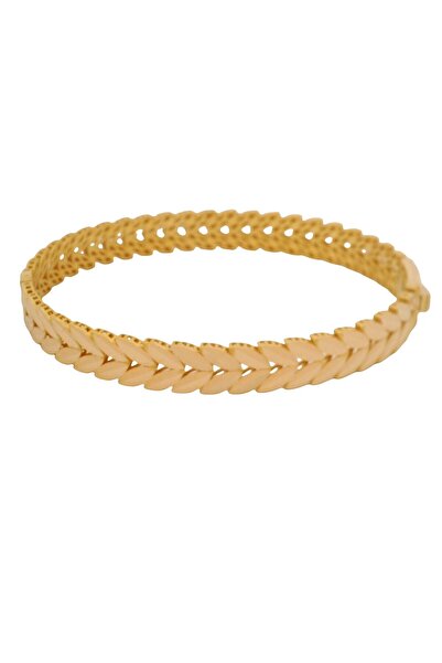 Altınöz Mücevherat Çift Sıra Yaprak Şekilli Şık Sarı Altın Kelepçe Bilezik