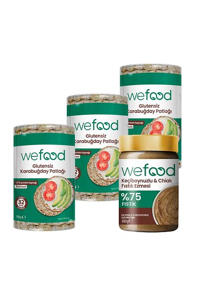 Wefood Carob & Chia Peanut Butter 300 g + Wefood Gluten-Free Buckwheat Puffed 100 Gr 3-Pack