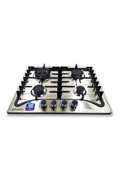 sonashi 4-burner Gas Hob - 60 Cms | Featured With Front Control Panel And Cast Iron Pan Stand | Gas Hob With