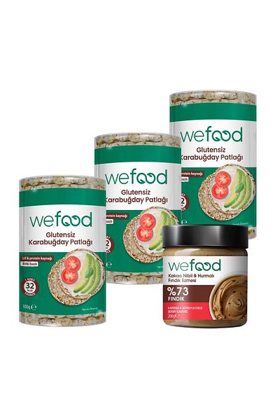 Wefood Cocoa Nibbles Hazelnut Paste 200 Gr +Wefood Gluten-Free Buckwheat Puffed 100 Gr 3-Pack