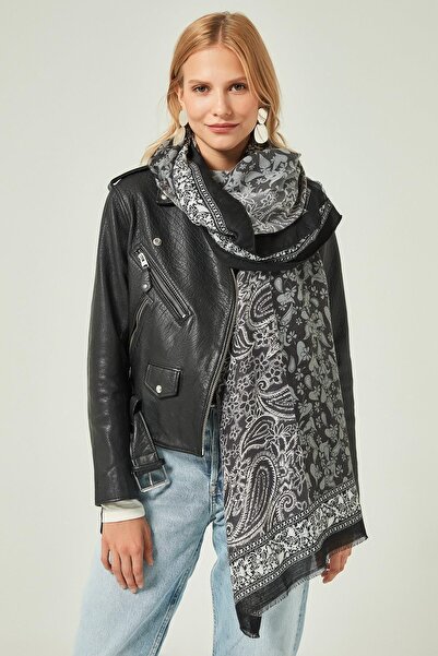 Y-London 11188 Şal Desenli Siyah Şal