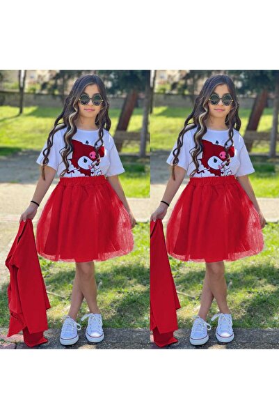 zeynoshkids Girl's Eid Dabl Fabric Jacket-Tutu Skirt-Single Jersey Badi 3 Piece Set