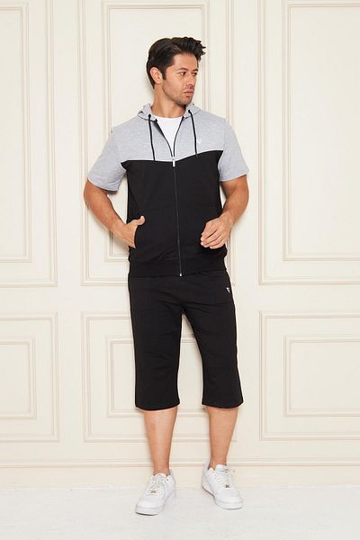 TRENDHİLL Ανδρικό βαμβακερό κουκούλα Capri Suit Γκρι / Μαύρο 7501-G.S.