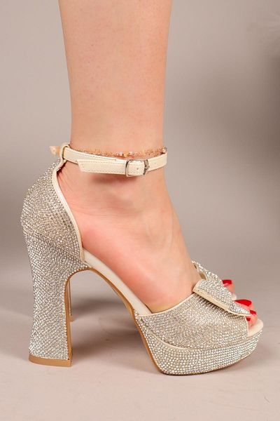 Birikon Jelly Stone Bow Platform Heeled Shoes