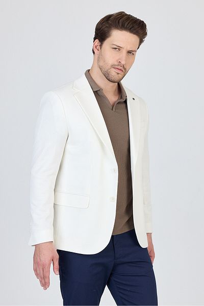 Frappoli Antony Men's White Polyester Fabric Slim Fit Spring-Summer Sports Blazer Jacket