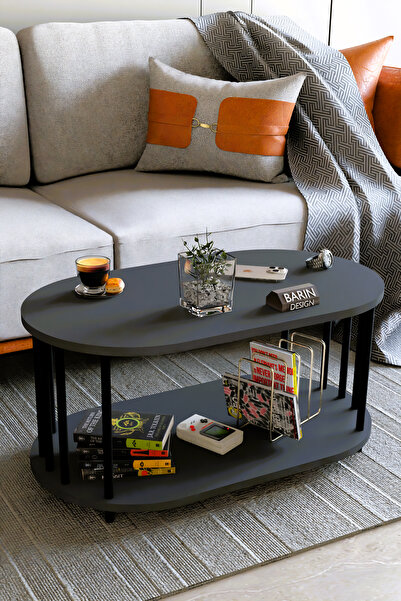 BARIN DESIGN Modern Oval Orta Sehpa Çift Katlı Metal Ayaklı Salon, Ofis, Dekoratif Sehpa, Kahve sehpası