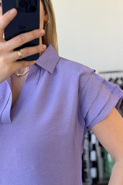 Kubos Moda Polo Neck Shoulder Draped Purple Dress
