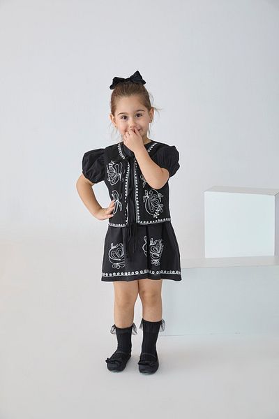 Patique Kids Черен бродиран памучен елек за момиче