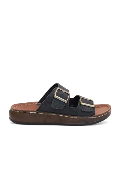 Konfores 2163 Double Buckle Full Anatomical Sole Men's Slippers Compatible for Daily, Umrah and Hajj