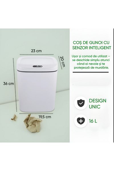 Köken Automatic Sensor Trash Can 16 L Koken, Kitchen/bathroom/office, 2x Aa Batteries, Anti-odor Lid