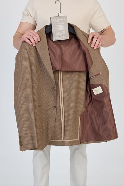 Frappoli Tadic Men's Camel Patterned Stretch Fabric Slim Fit Half Lining with Pocket Bag 4 Season Blazer Jacket