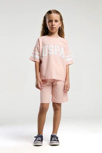 U.S. Polo Assn. Girl's Salmon T-Shirt Bermuda Set