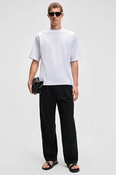 GRIMELANGE Hison Men's Relaxed Crew Neck Short Sleeve White T-Shirt