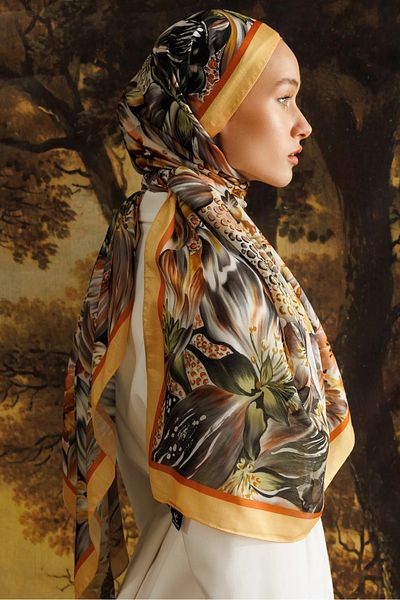 Mooncorn Apricot Larin Pattern Cotton Shawl