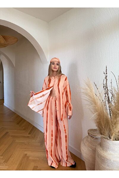 Bak'ap Premium Abstract Pattern Modal Summer Fabric Shirt-Wide-Leg Pants 2-Piece Set