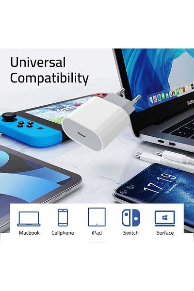 OEM Încărcător compatibil cu iPhone 14/13/12/11/Pro/Pro Max/iPad/AirPods, Încărcare rapidă 20W, Apple, Alb