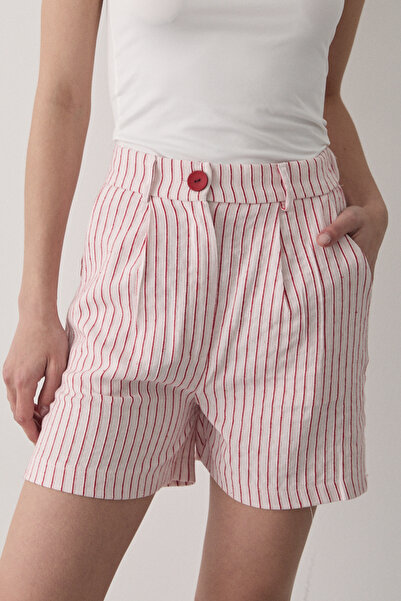 JASTE Kadın Pembe Keten Şort Pantolon