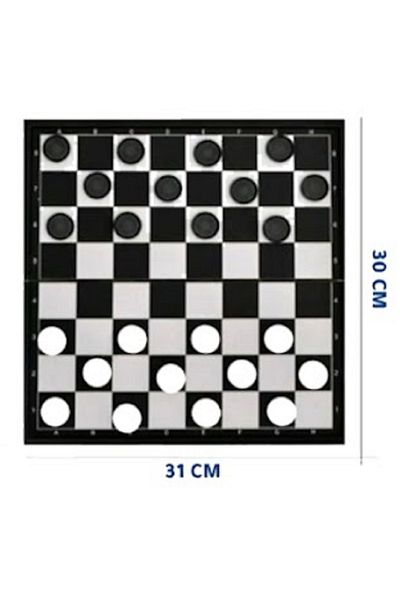 rexa Chess & Checkers Set – Black & White | 31 x 30 cm Folding Board Game for Travel & Home