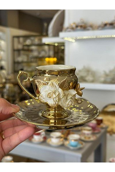 NİŞANTAŞI HOME Handmade Rose Turkish Coffee Cup Set of 6