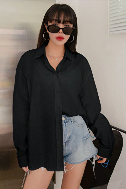 Tarz Cool Oversize Basic Long Sleeve Shirt Black