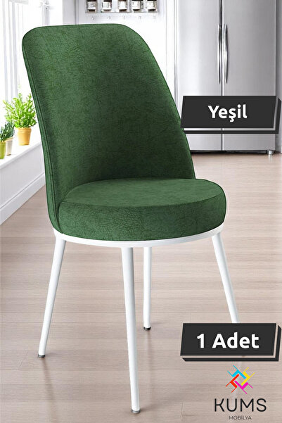 KUMS MOBİLYA 1 Adet Mutfak, Salon ve Yemek Sandalyesi – Kaliteli Kumaş, Beyaz Metal Ayak