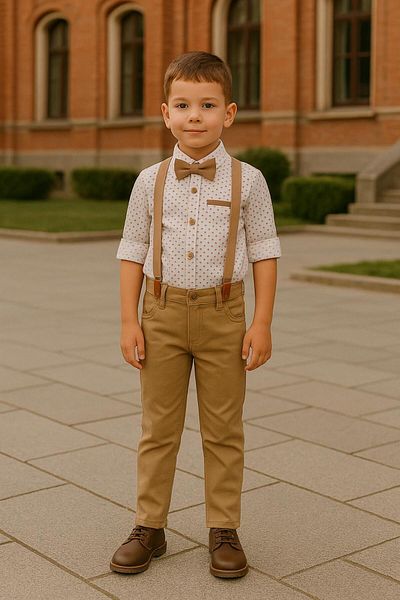 Esterella Square Patterned Boy's Suit / Slopet Strap and Bow Tie / Shirt Pants / Boy's Suit