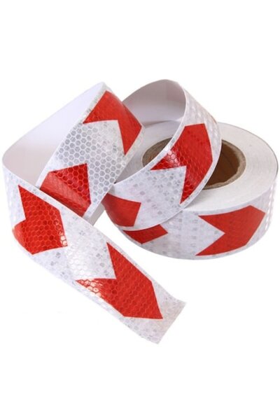 motor starter Banda reflectorizanta adeziva 5CM x 25M alba cu sageata rosie