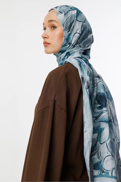Mooncorn Ice Blue Rossel Pattern Cotton Shawl