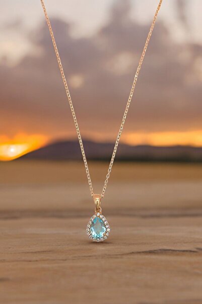 ADA LİFE GÜMÜŞ 925 Ayar Gümüş Tek Sıra Küçük Damla Turkuaz Taşlı Kolye Rose (...