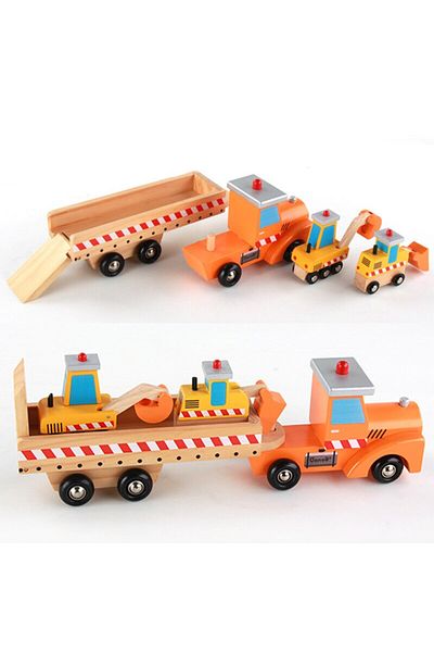 OEM Toy Truck with Platform and 2 Wooden Machinery