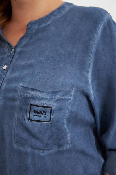 RMG Arma Detailed Large Size Washable Blouse Indigo