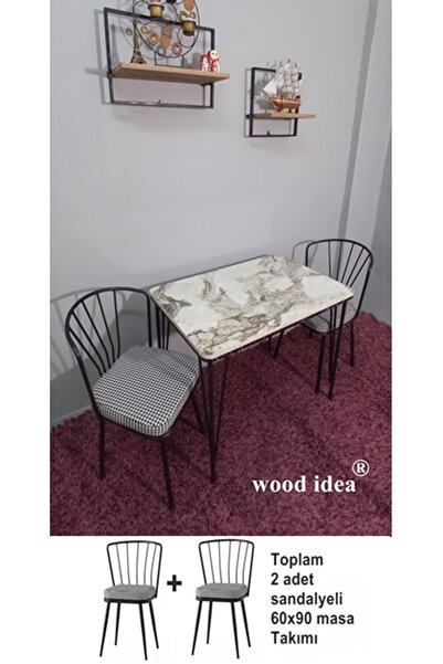wood idea 60x90 metal ayaklı 2 sandalyeli yemek, balkon ve mutfak masa takımı