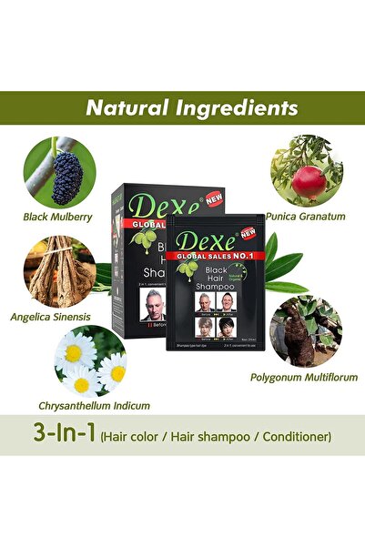 Dexe Instant Hair Dye - Black Hair Shampoo - (3) Black Color