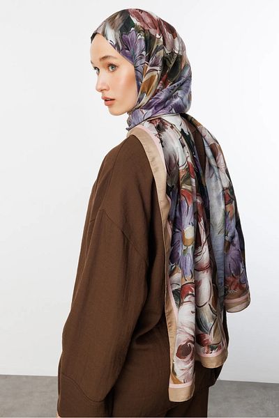 Mooncorn Μπεζ βαμβακερό σάλι Rossel Pattern