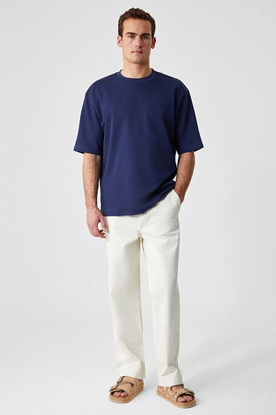 GRIMELANGE Hison Men's Relaxed Crew Neck Short Sleeve Navy T-Shirt